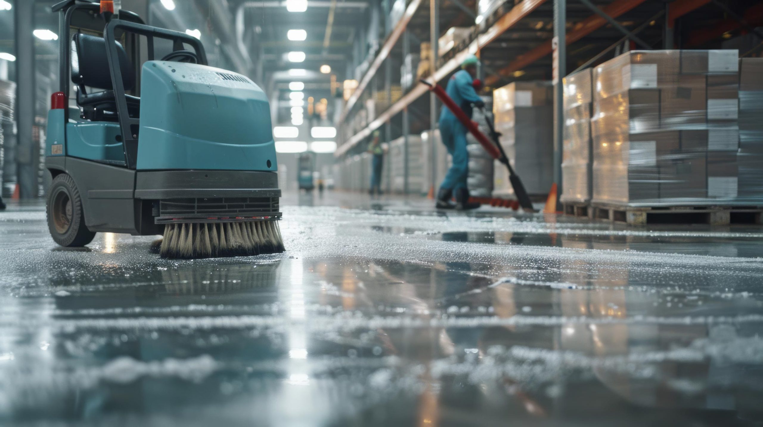 Commercial cleaning — warehouse floor scrubbing